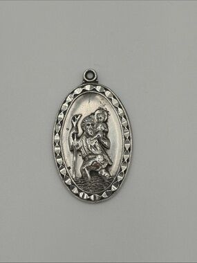 Large Hayward Sterling Silver 925 St. Christopher Oval Pendant Charm